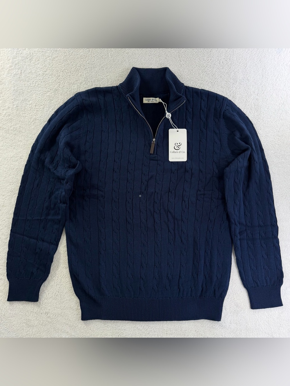 Collars & Co Kensington Cable Knit Quarter Zip Navy Blue Men’s L NWT Pullover